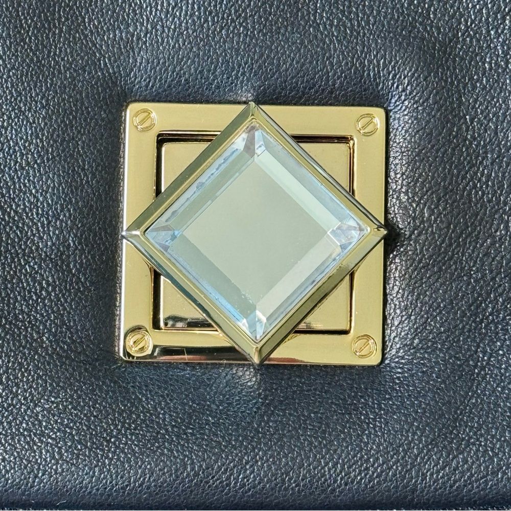 Michael Kors Black Leather-Gold Chain Dinner Purse Shoulder Bag Clutch 10x7 - Picture 3 of 16